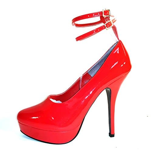 MicheleX 7906 Red PVC Ankle Strap 6" Stiletto Heel Platform Court - LGBTQ+