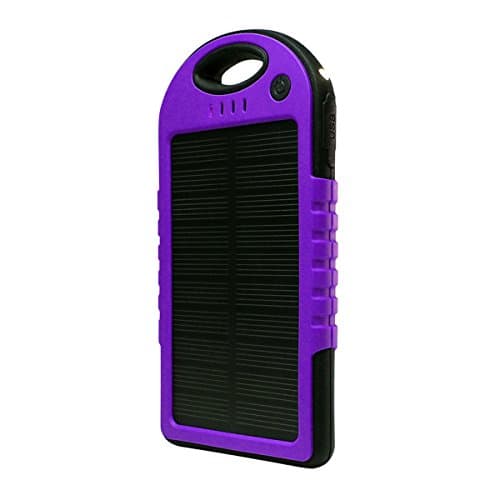 Solar Charger, Powercam, 5000 mAh, Waterproof, Drop Resistant, Shockproof, for iPhones, iPads, Android, Samsung phones, GPS devices and Cameras (Purple)