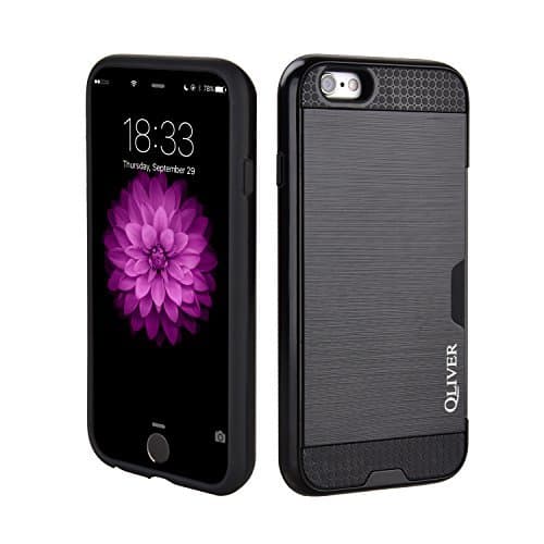 iPhone 6/6s Case, Qliver Shockproof Dual Layer Ultra Thin Wallet Card Holder Cases with Protective Cover for iPhone 6/6s, 4.7 inch - Grey & Black