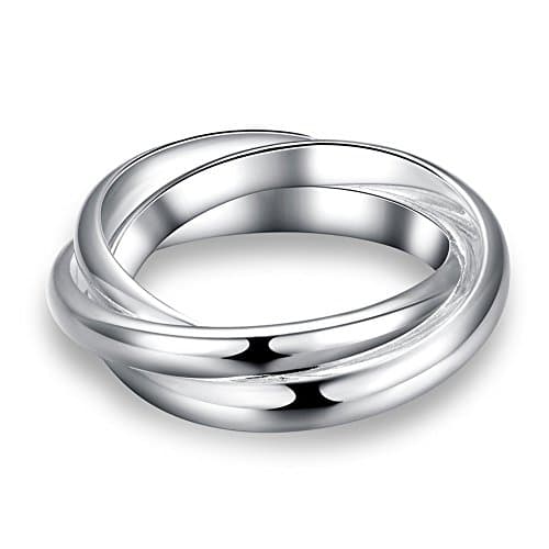 iBeautys Three Circles Ring Wedding Band with Flat Brushed Top and Polished Finish Edges (silver-plated-base, 8)