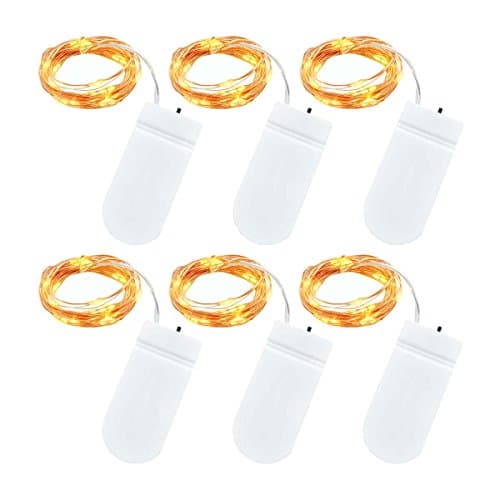 Grikey 6 PCS Battery Operated String Light 6.6ft Copper Wire 20 LEDs Fairy Starry Decorative Lights For Home Indoor Party Wedding Valentine's Day Warm White