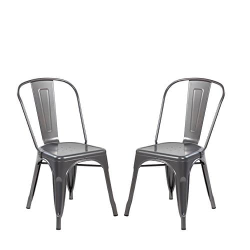 Modern Vintage Metal Stackable Dining Chair Backs Set of 2 Tolix Kitchen Chair Matt Silver