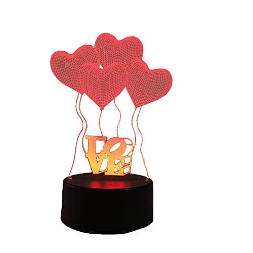 Conwea 3D Illusion Lamp Children's Day Gift Night Light Bedside Table Lamp,4 Love Model 7 Colors Auto Changing Touch Switch Desk Decoration Lamps with Acrylic Flat & ABS Base & USB Cable