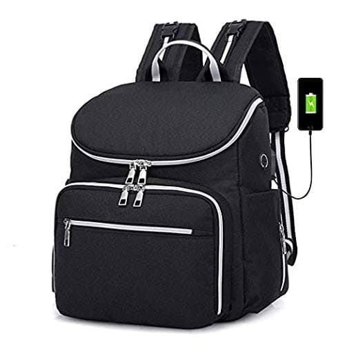 Diaper Backpack,Baby Nappy Changing Bag with Stroller Hook Mum Rucksack Change Backpack Mummy Rucksack (Black with Cover)