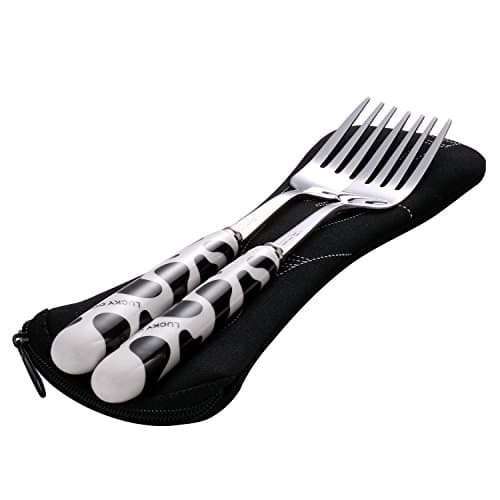 IRmm Dinner Forks Set,Stainless Steel Forks with Ceramic Handle and Carrying Case,7.5 inches (black 2-piece)