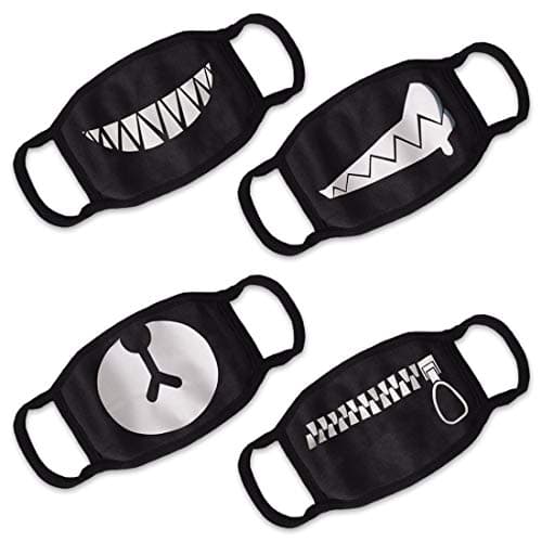 WITERY 4 Pcs Unisex Mouth Mask Cool Pattern Cotton Blend Anti-Dust Half Face Mouth Mask Black Costume Props for Men Women