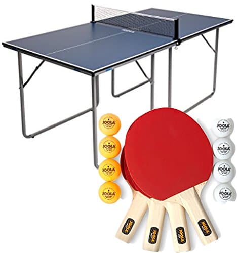 JOOLA Bundle Includes 2 Items Midsize Compact Table Tennis Table Great for Small Spaces and Apartments – Multi-Use Free Standing Table - Compact Storage Fits in Most Closets - Net Set Included -