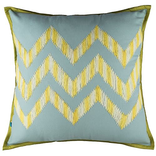 The Pink Champa Geometric Textured Modern Chevron Patterned Square Decorative Throw Pillow Cover, 18x18, Blue Yellow