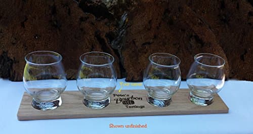 Laser Engraved Personalized Oak Bourbon Tasting Tray with glasses