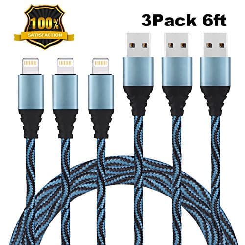 iPhone Charger, Eashion Lightning Cable 6FT Premium Nylon Braided Charging Cord Compatible with iPhone X/8 Plus/8/7 Plus/7/6s Plus/6s/6 Plus/6/5s/5/5c/SE/iPad/iPod and More--Blue&Black