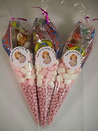 20 x Personalised Sofia The First Themed Pre Filled Sweet Cones Kids Party Bags Starmix Tangfastics Children's Birthday