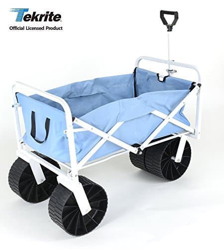 Tekrite Folding Camping Wagon/Beach Cart with Extra Wide Wheel and Adjustable Handle