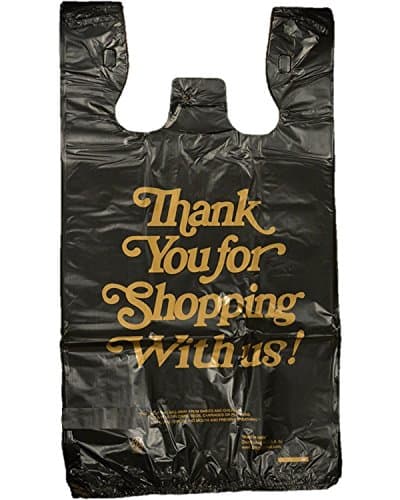 Pack of 136 Count Black Medium Plastic T-shirt Poly Bags "Thank you" 18 mic Durable for Retail Shopping