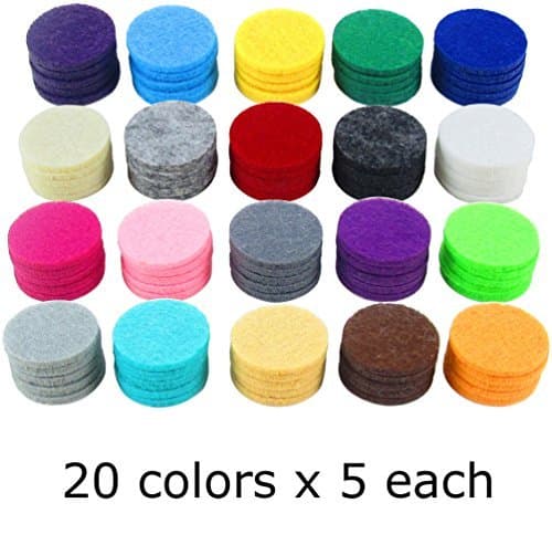 Springcreek USA (100 Pad Value Pack) Aromatherapy Essential Oil Diffuser Locket Necklace Refill Pads, Car Vent Diffuser Pads, 7/8" (22mm) Diameter, 20 Assorted Colors