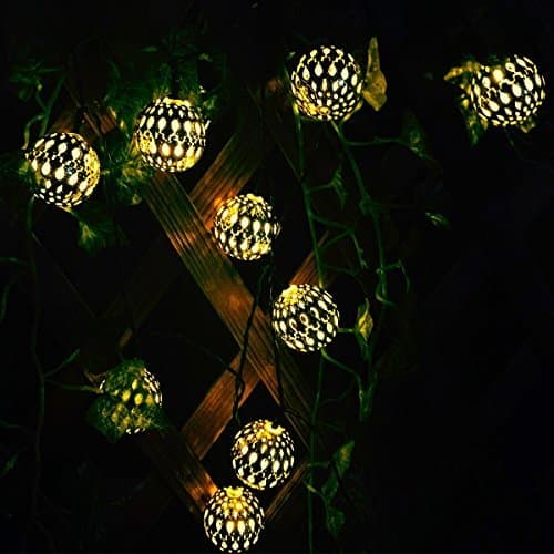 JVJ 20 LEDs LED 2 Modes Solar Light Yellow Warm White Moroccan Metal Globe Lanterns Tree Ornament for Outdoor, Gardens, Homes, Wedding, Party Christmas Waterproof