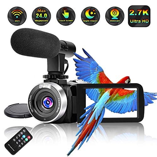 Video Camera Camcorder,Ultra HD 2.7K Vlogging Camera 30 FPS 24MP Wi-fi Camcorders with Microphone IR Night Vision YouTube Camera with Time Lapse & Motion Detection