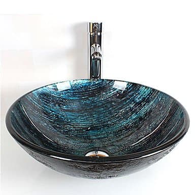 TY Round tempered glass modern bathroom set sink