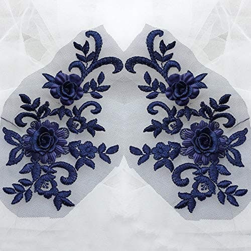 USJee 1 Pair 3D Embroidery Navy Lace Flower Applique Patch Sewing Craft Decoration