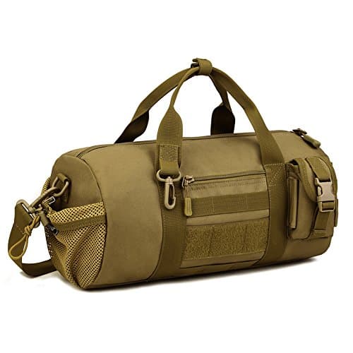 Cylindrical Light Weight Large Capacity Muti-Compartment MOLLE System Military Waterproof Material Handbag & Single Sling Cross Body Travel Bag (Khaki)