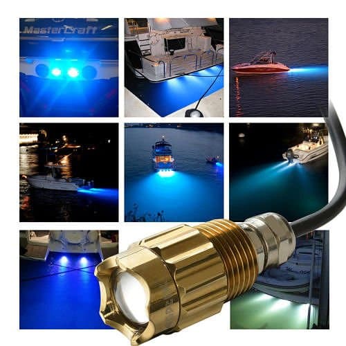 Blue 6 led 1/2" NPT Underwater Boat Drain Plug Light with connector for fishing Set55