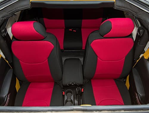 Jaybally Jeep Seat Covers for 2013,2014,2015,2016,2017 JK, Rubicon, Sahara, Unlimited, Airbag Compatible and Waterproof Car Seat Covers by (2 DOOR, Black/Red)