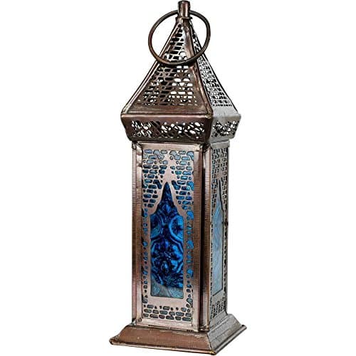 Blue Glass Moroccan Lantern Candle Holder