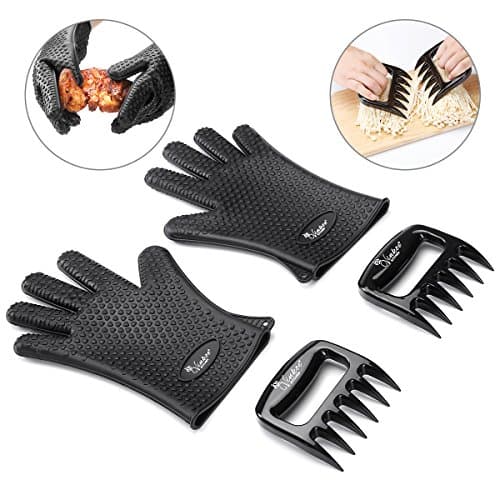 BBQ Gloves and Claws, Heat Proof Gloves, Oven Mitts And Pulled Pork Shredder Claws, BBQ Meat Handler Forks, FDA Approved