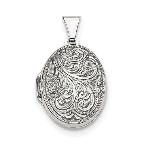 Sterling Silver Rhodium-plated Scroll Oval Locket