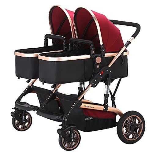 Double Stroller Side by Side Twin Lightweight Stroller Double Baby Pram (Red)