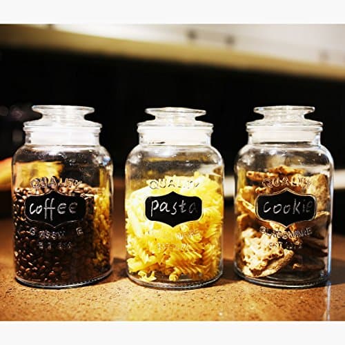 3 Sets Glass Canisters with Chalkboad Glass Storage Jar with Airtight Lid,Food Storage Containers,6 Chalkboard Labels & Chalk Marker Included (43/43/43-oz)
