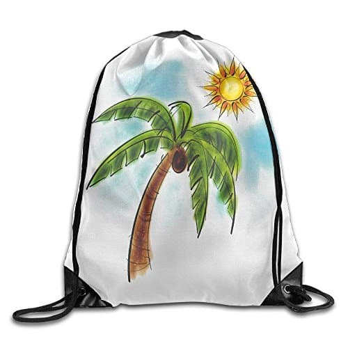Dhrenvn Cool Drawstring Backpack Palm Tree Seaside Portable Gym Sack Pack Drawstring Emoji Backpack Daily Pull String Bag Lovely Kid's School Bag