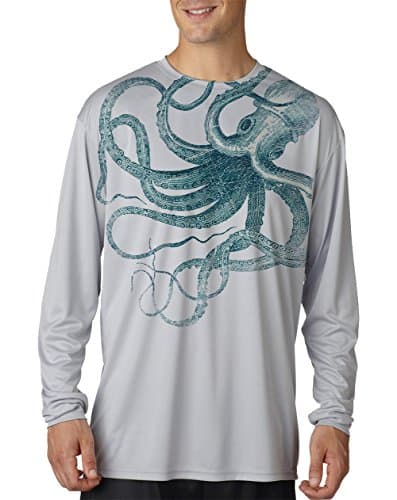 Hellfire Graphics Men's Performance Blue Squid Long Sleeve Shirt X-Large Silver