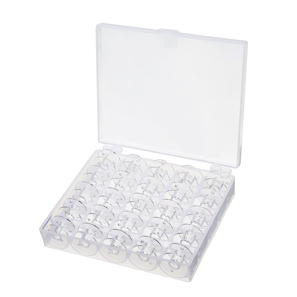 25 Plastic Sewing Machine Bobbins with Case for Brother Singer Babylock Janome Kenmore Sewing Machine (Core Box with Transparent Spools)