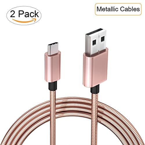 Metallic Braided USB Type C Cable,Fast Charging Data Sync Cables for Samsung Galaxy Note 8 S8 Plus,LG V30 G6,Macbook Pro / Macbook,Nexus 6P 5X,Google Pixel 2 XL,OnePlus 5 3T(Rose Gold, 3.3 FT,2 Pack)