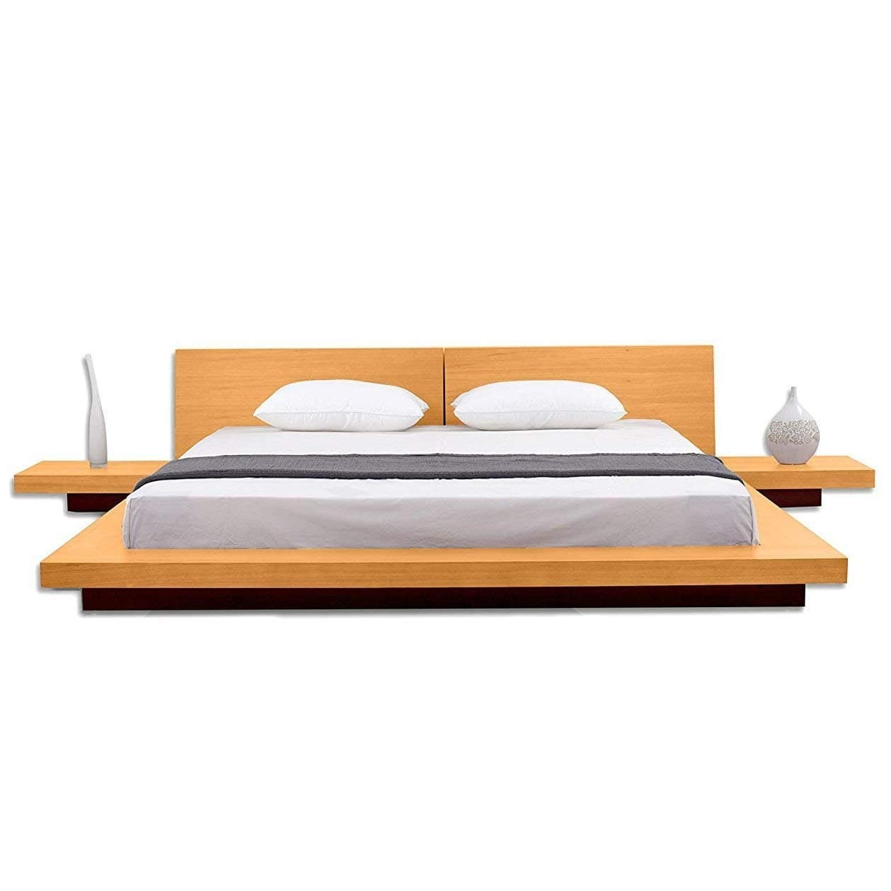 UCOSEE California King Size Modern Platform Bed with Headboard and 2 Nightstands in Oak