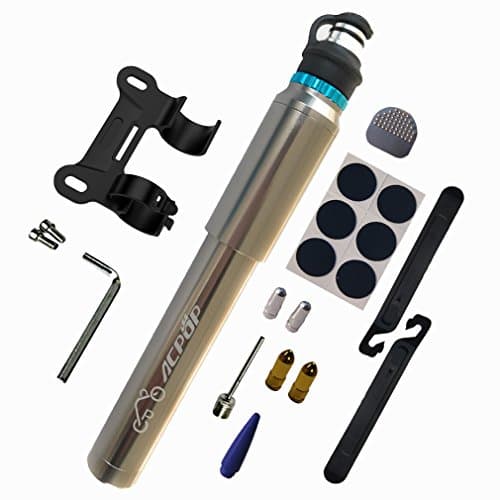 Mini Bike Pump Fits Presta & Schrader (Just Pull Out Hose) with Repair kit! 150 PSI and 10.5 BAR Portable Bicycle Frame Pump for road & mountain & BMX Bike Tire (Gun Gray)