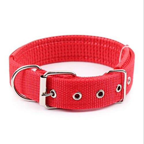 Red Soft Durable Nylon Dog Collar Stripe Pet Classic Solid Color Collars, Size L