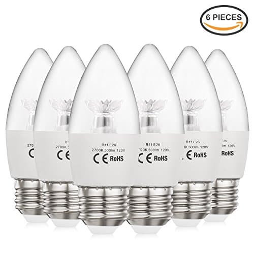 AED Lighting LED Candelabra Bulb, 60-Watt Light Bulbs Equivalent, LED 6 Watt 2700K Warm White Chandelier Bulbs, Decorative Candle Light Bulb 6 Pack