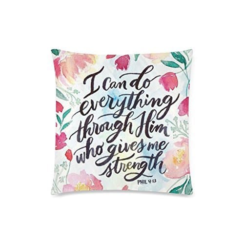 case YLIOWRC Bible Verse I Can Do All Things Through Christ Philippians 4:13 Decorative Square Throw Pillow Cover Cushion Case Pillowcase With Hidden Zipper Closure - 18x18 inches, Twin-sided Print