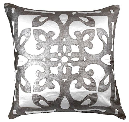 Edie 24x24 Applique Decorative Pillow, Large, White-Silver