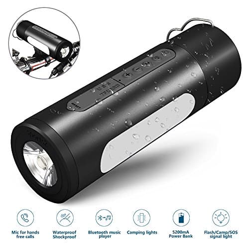 Bluetooth Speaker,SILIFUN Portable IPX5 Waterproof Dustproof Shockproof Bluetooth Speaker Outdoor Wireless Bicycle Speaker with Camp LED Flashlight,Built-in Mic,TF Card for Camping/Beach/Sports(Black)