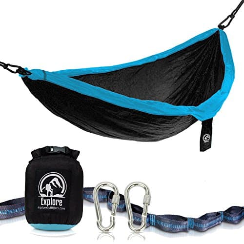 Explore Outfitters PRO Nylon Double Hammock With Tree Straps (Black/Blue)