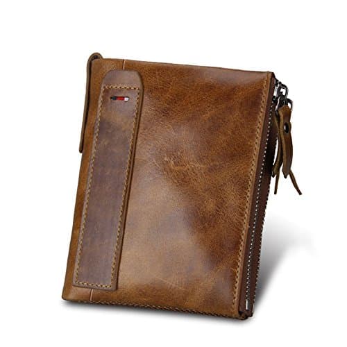 Klsyanyo for Men RFID Blocking Leather Hasp Wallets with Coin Purse Small Vintage Crazy Horse Leather Short Bifold Purse (Brown)