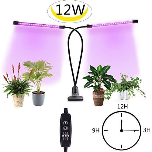 Grow Lamps for Seedlings,Upgraded 12W Timing Function (3H/9H/12H) Dual Head Growing Lights,36 LED Chips Bulbs with 360° Adjustable Gooseneck Red/Blue Spectrum for Indoor Garden Plant