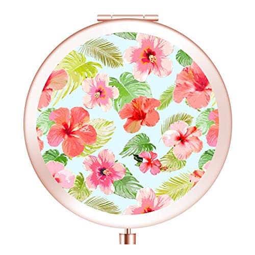 Folding Travel mirror, Portable Round Mini Makeup Mirror with Double Sides 2x &1x Magnification Good Gift for Girls - Flower