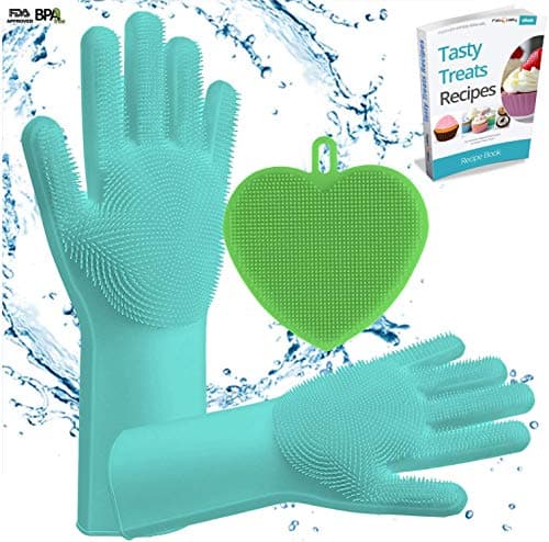 Magic Silicone Dishwashing Scrub Gloves | with Small Silicon Soft Hand Washing Brush Sponge Scrubber for Scrubbing, Rubber Glove for Cleaning,Home,Dish Wash,Dishes,Kitchen,Pet