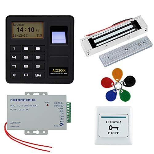 NN99 RFID Fingerprint Access Control System Kit Biometric Keypad + 180KG Electric Magnetic Lock+ 5pcs Keyfobs for Wooden/Metal/Glass Single Door