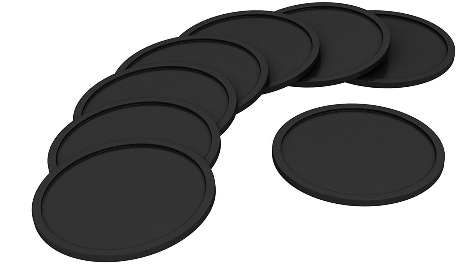 NIZE Silicone Coasters, 8 Easy To Clean Black Drink Coasters, Perfect To Protect Your Furniture, No More Water Rings and Wet Sticky Tables, Non-Slip and Great Grip, Long-Lasting