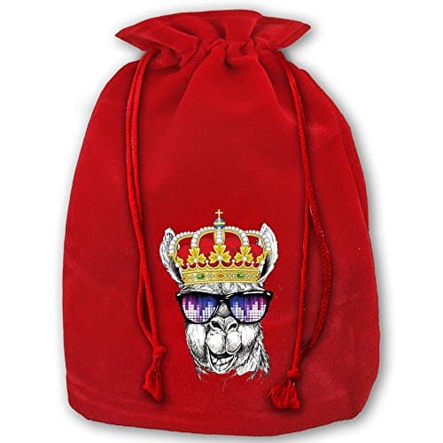 Personalized Drawstring Santa Sack Red Llama Crown Glasses Christmas Gift Bag Party Favor Bags For X-mas Size 13.8" X 17.7"