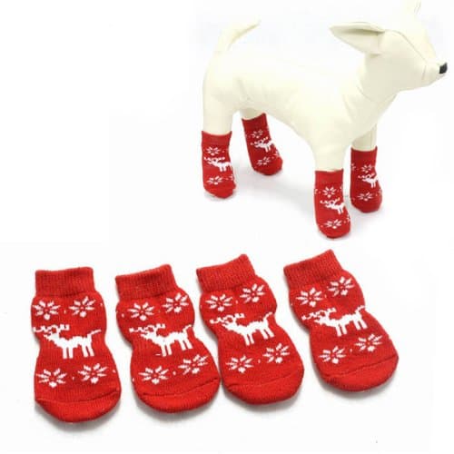 Non-Slip Bubble Pet Socks Red Elk Pattern Christmas Pet Socks.